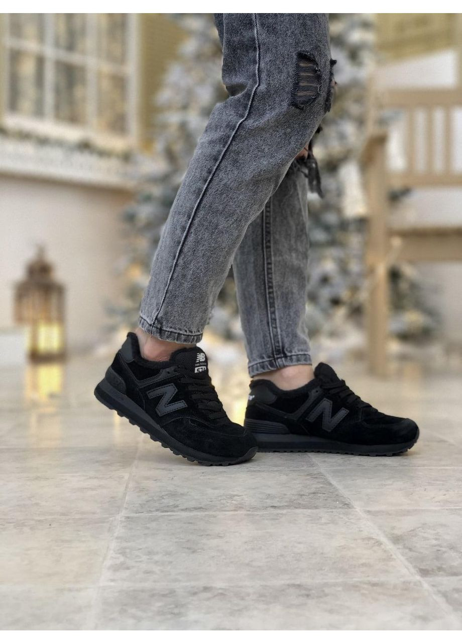 Чорні Зимовий кросівки чоловічі new balance 574 black 1 нью беланс 574 No Brand