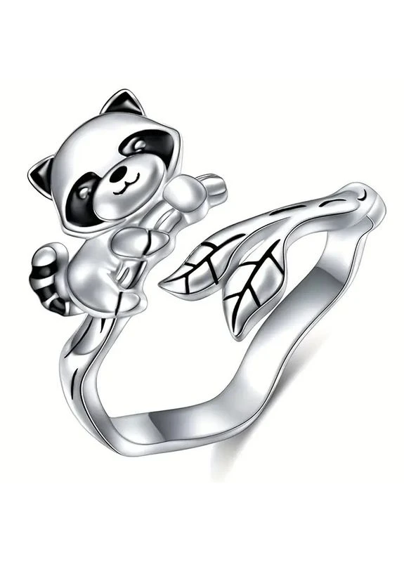 Кольцо серебристое в виде енота на ветке регулируемое AurumLux044 Fashion Jewelry (352495984)