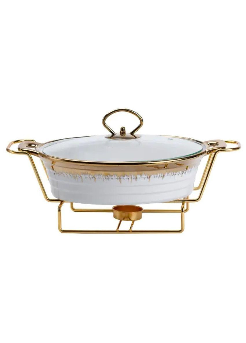 Мармітниця порцелянова 1 літр кругла, підставка з підігрівом HP1025 No Brand (369966668)