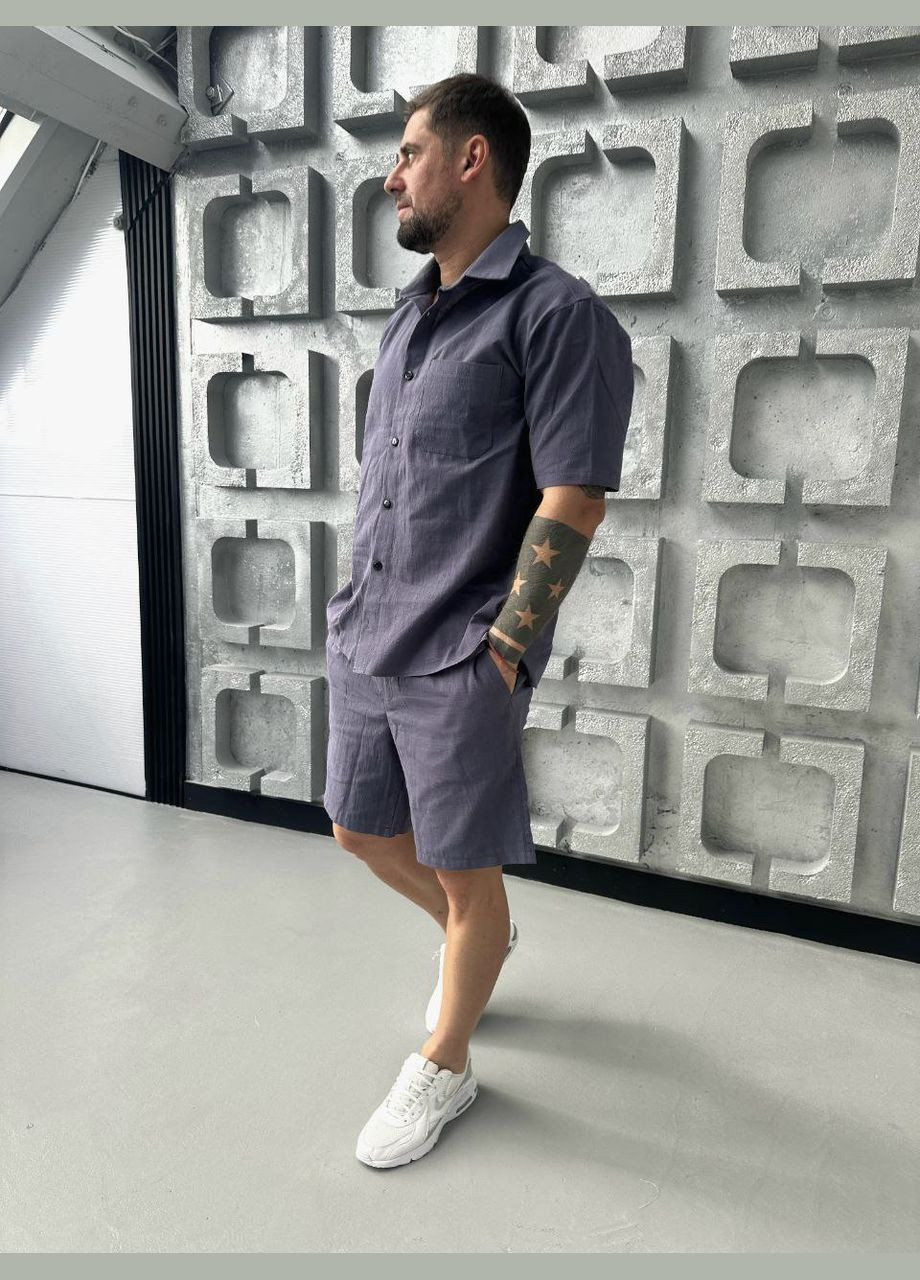 Сірий літній стильний чоловічий костюм на літо сірого кольору No Brand 2060-2