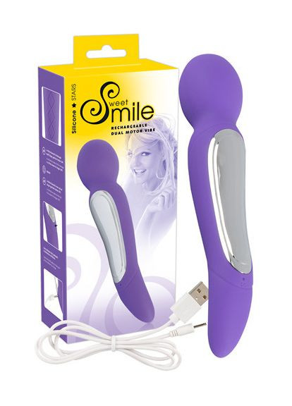 Білий вібратор 2 в 1 з двома кінцями бузковий закінчення у формі мікрофона Smile (302002076)