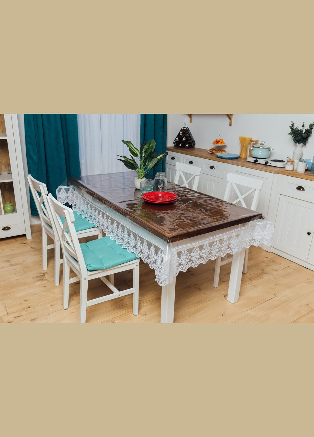 Силіконова Кругла Скатертина Біле Широке Мереживо 140*80 см Royal House (315144301)