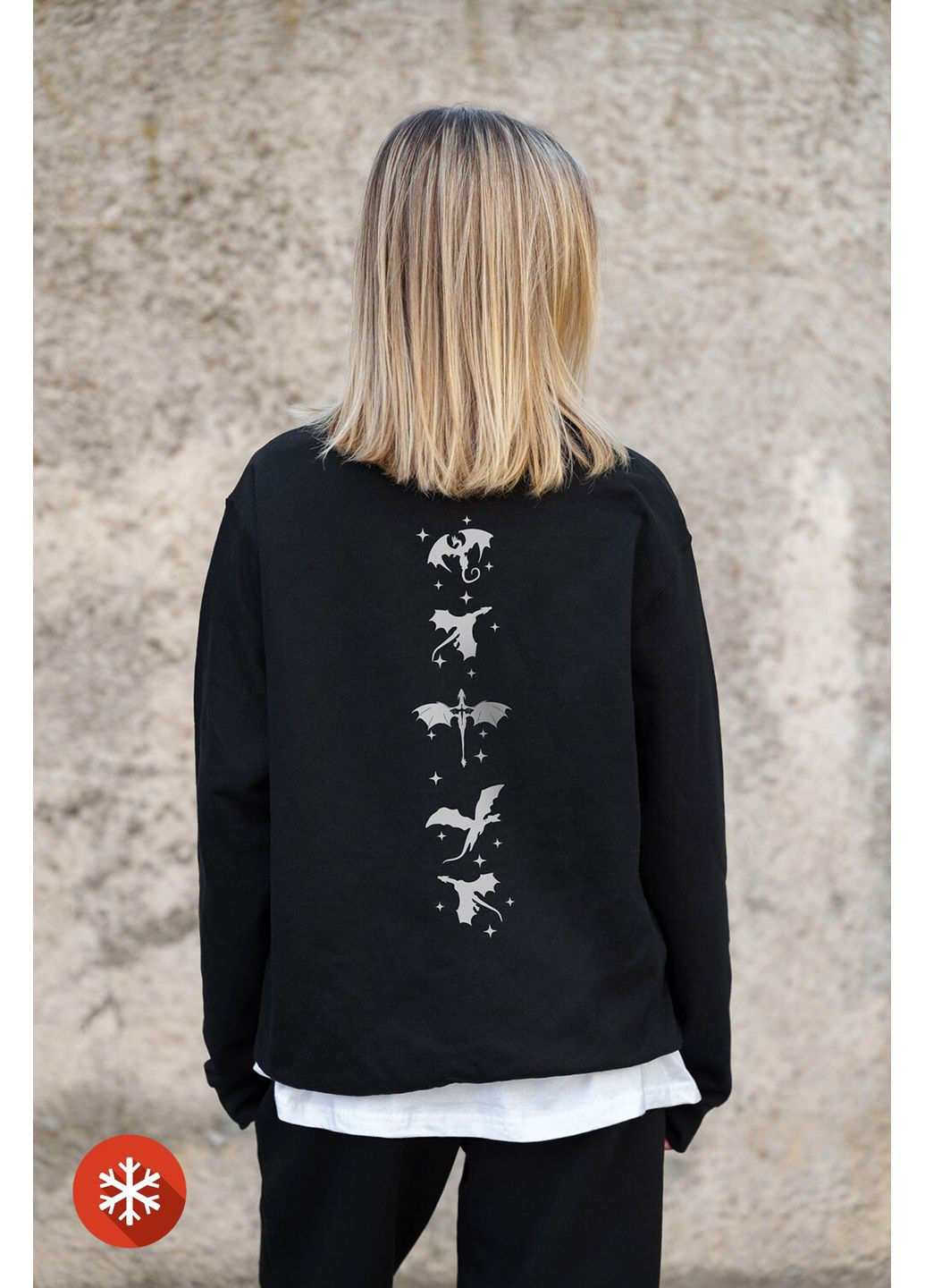 Черный женский утепленный оверсайз свитшот на флисе с принтом четвертое крыло black Without рисунок (372519968)