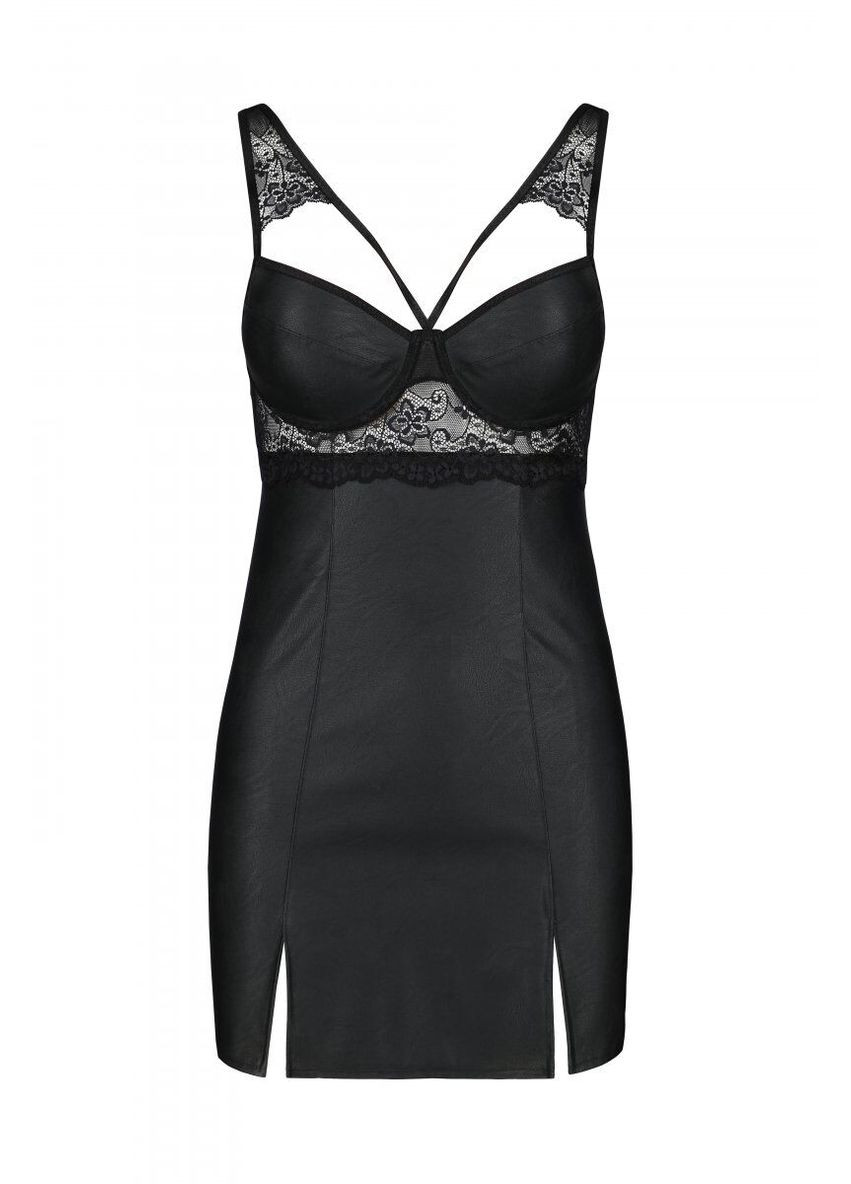 Бэби-долл из эко-кожи и кружева Loona Chemise black – Passion (297394305)