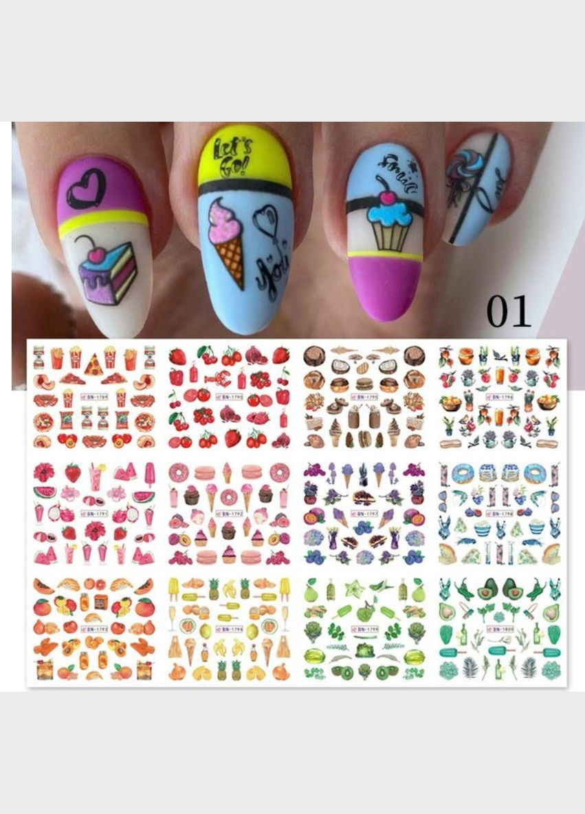 Слайдер-дизайн водні наклейки для нігтів BN1789-BN1800, набір 12 шт. No Brand (296665792)