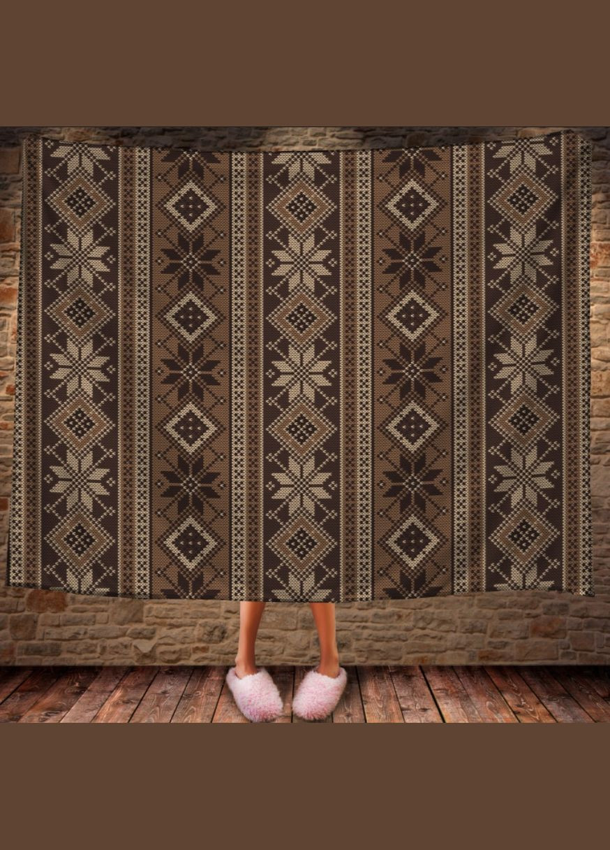 Плед с 3D принтом в скандинавском стиле Скандинавские орнаменты коричневые + бежевые Перша Креативна мануфактура PERFECTUS Плед (301869756)