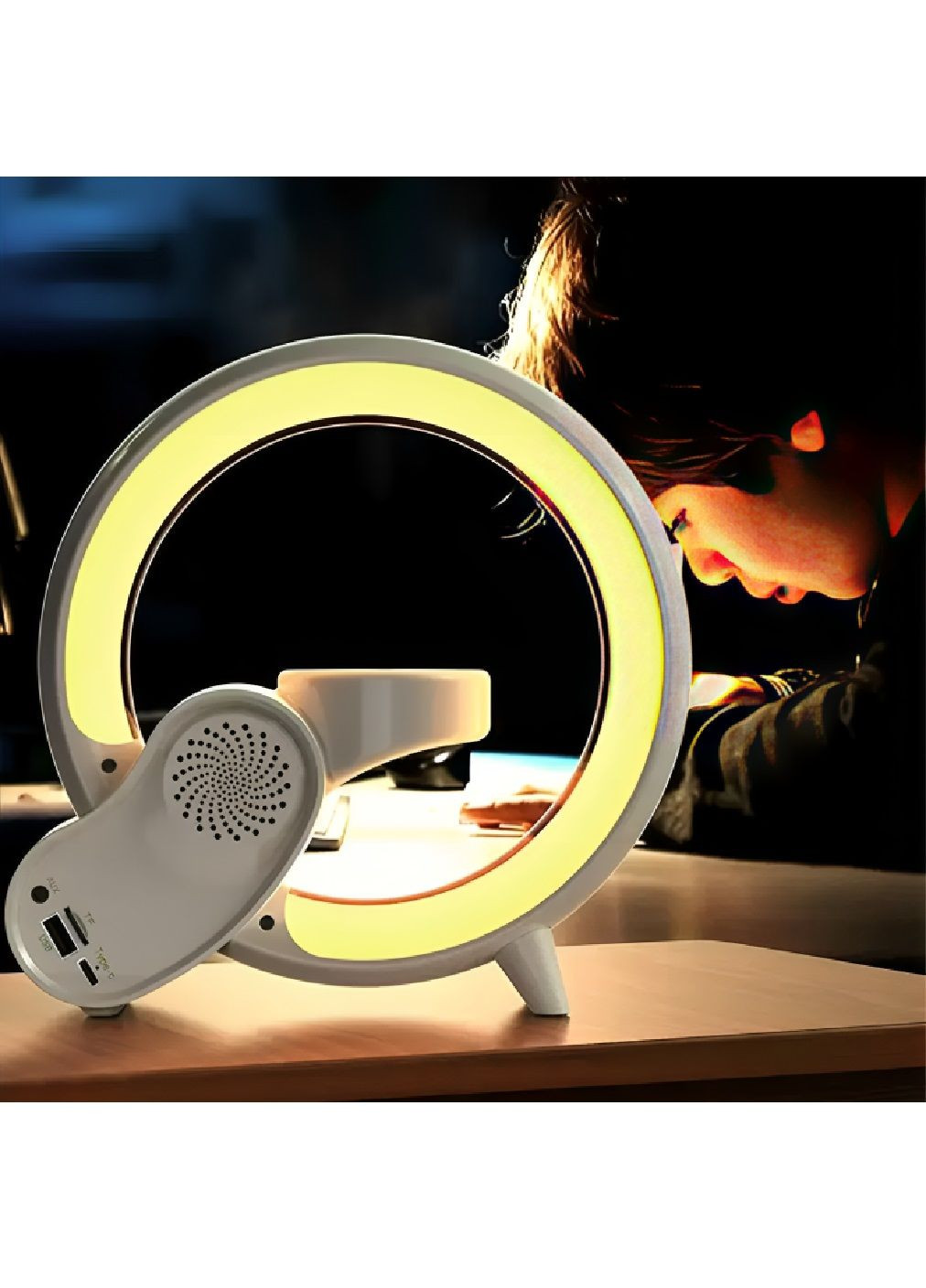 Розумна акумуляторна лампа із Bluetooth колонкою бездротовою зарядкою керуванням через додаток 1200 мАг (480381-Prob) Біла Unbranded (334370784)