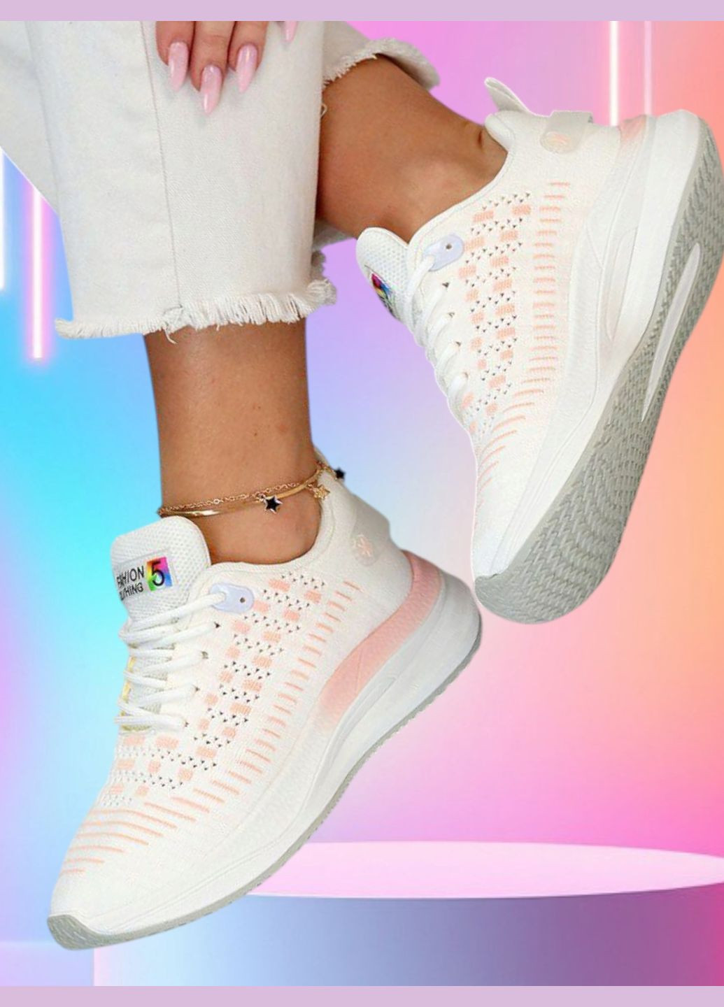 Жіночі літні кросівки Violeta білі текстильні з рожевими вставками — легкі, дихаючі, спортивні Violet Кросівки білі літо (342122465)