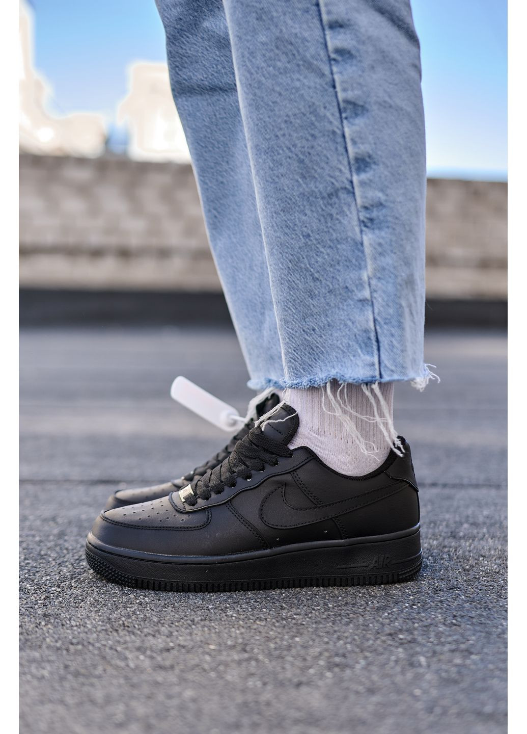 КРОССОВКИ ЖЕНСКИЕ NIKE AIR FORCE 1 CLASSIC PREMIUM BLACK НАЙК АИР ФОРС 1 ПРЕМИУМ No Brand чёрные демисезоны (367167058)