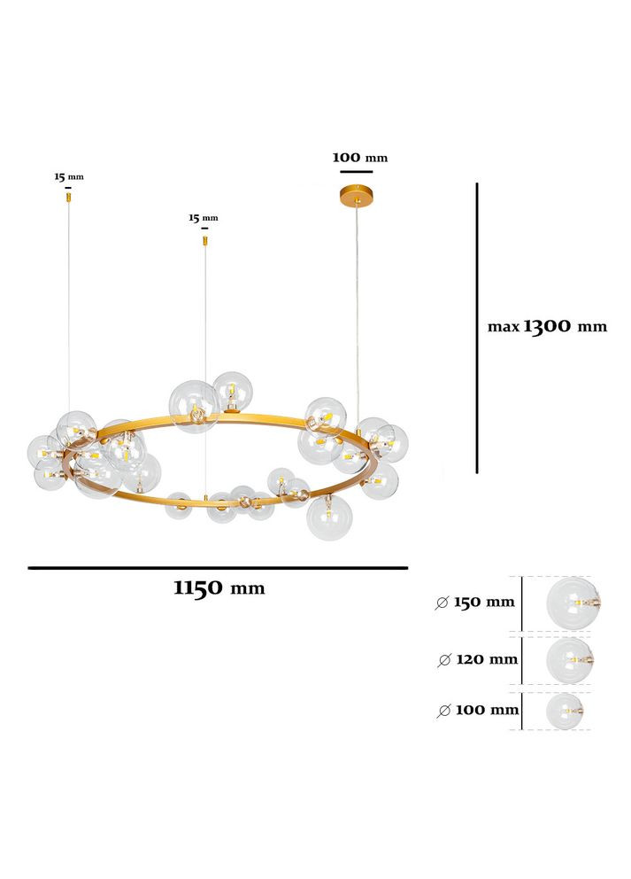 Золота кругла люстра з кульок на 24 лампи "Bubbles" (918LP267-24 DDG+CL) No Brand (370071427)