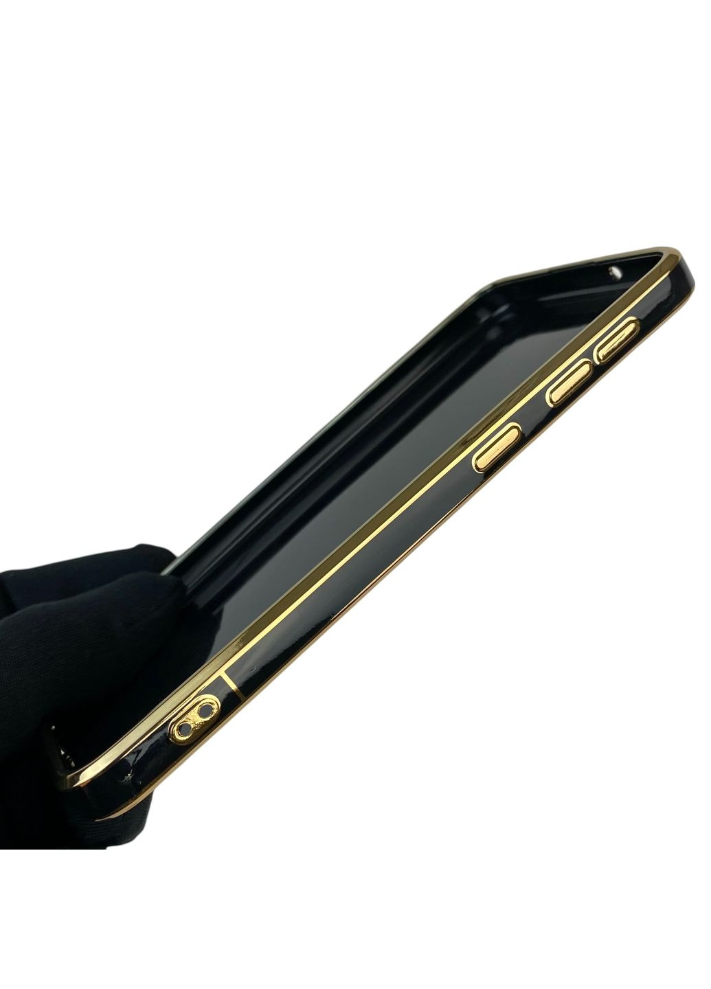 Чохол для Galaxy A10 (SM-A105F) глянцевий з кільцем MagSafe із золотою окантовкою на самсунг а10 чорний gs1 Samsung (366235102)