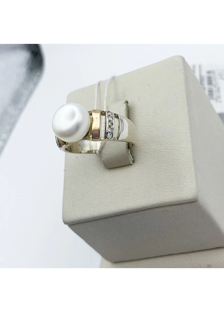 Кольцо серебряное с жемчугом и фианитом 17 3,85 г No Brand (382674690)