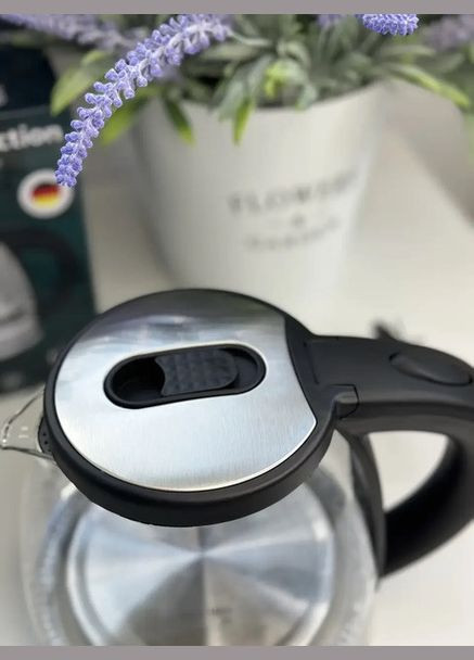 Электрочайник RB-2251 стеклянный дисковый чайник с LED подсветкой 1л 2200Вт Черный Rainberg (342392378)