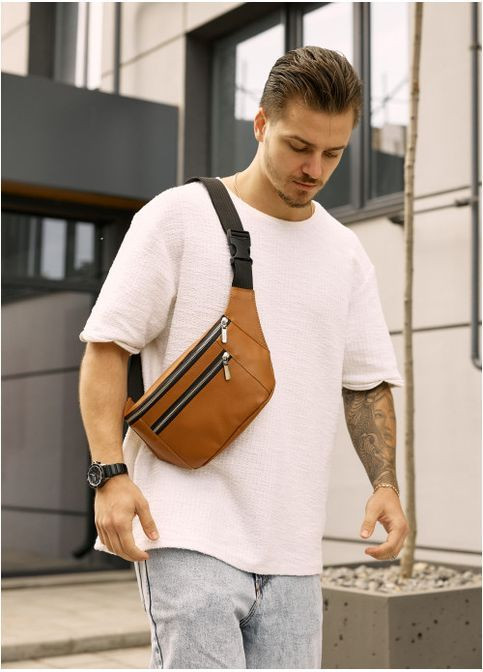 Чоловіча поясна сумка бананка з натуральної шкіри Коричнева (2943038617) Sambag (366036770)