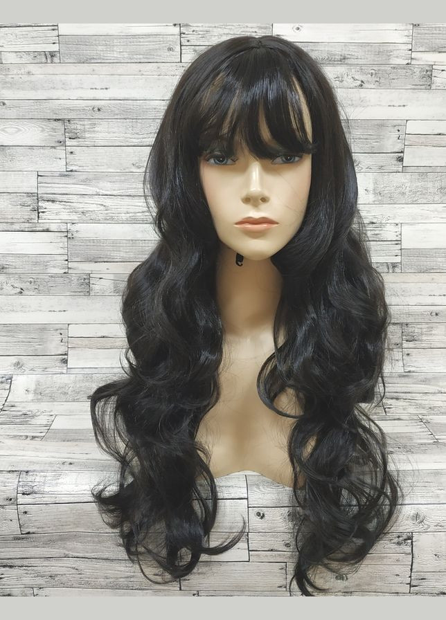 Парик женский волнистый черный длинный с челкой и пробором 70см No Brand 7796 (307073224)