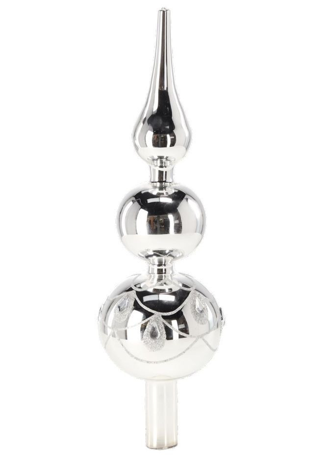 Верхівка на ялинку декорована 30 см, скло, срібна Chomik (367114111)