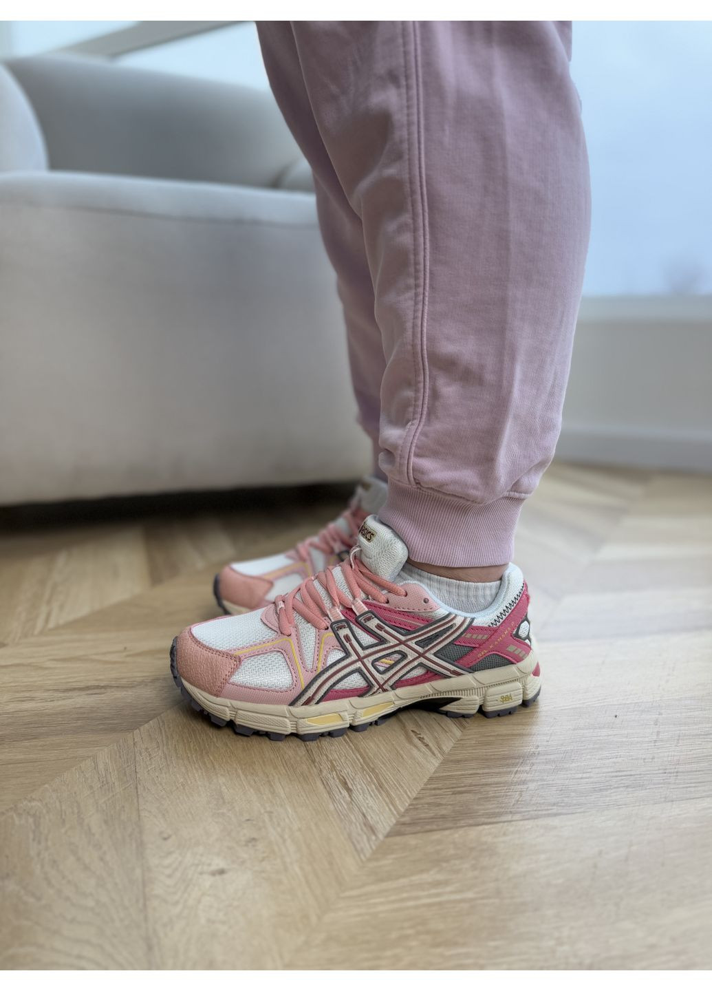 Розовые демисезонные кроссовки мужские asics gel-kahana 8 white pink marathon running асикс гель кахано No Brand