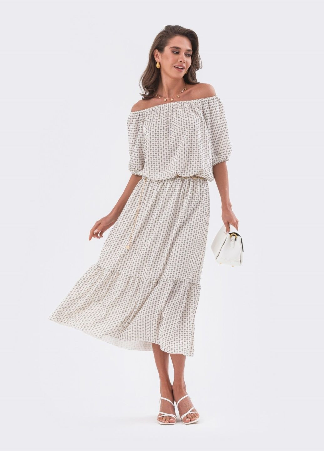 Молочное молочное платье-миди с принтом Dressa