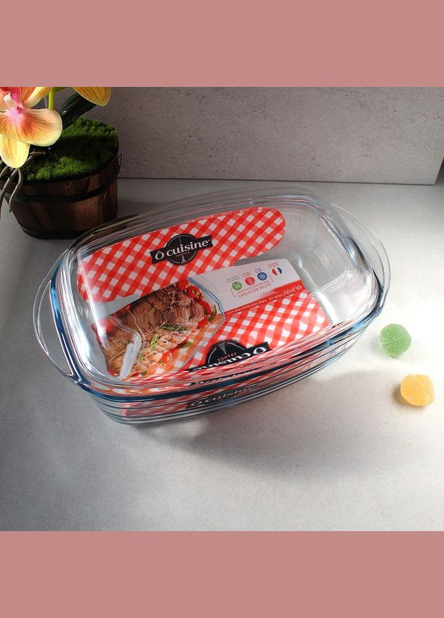 Жаропрочная стеклянная форма для духовки с крышкой 4.3+2.2л Cuisine, стеклянная кастрюля O CUISINE (308360992)