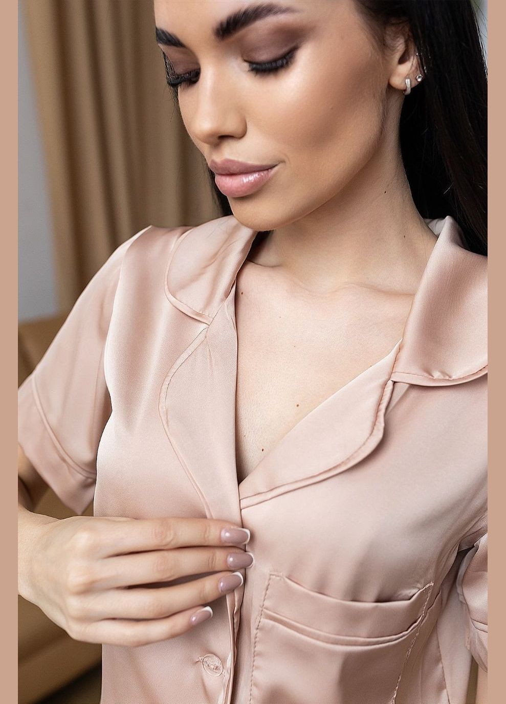 Бежевая всесезон пижама женская с рубашкой пбж1350 беж MiaNaGreen