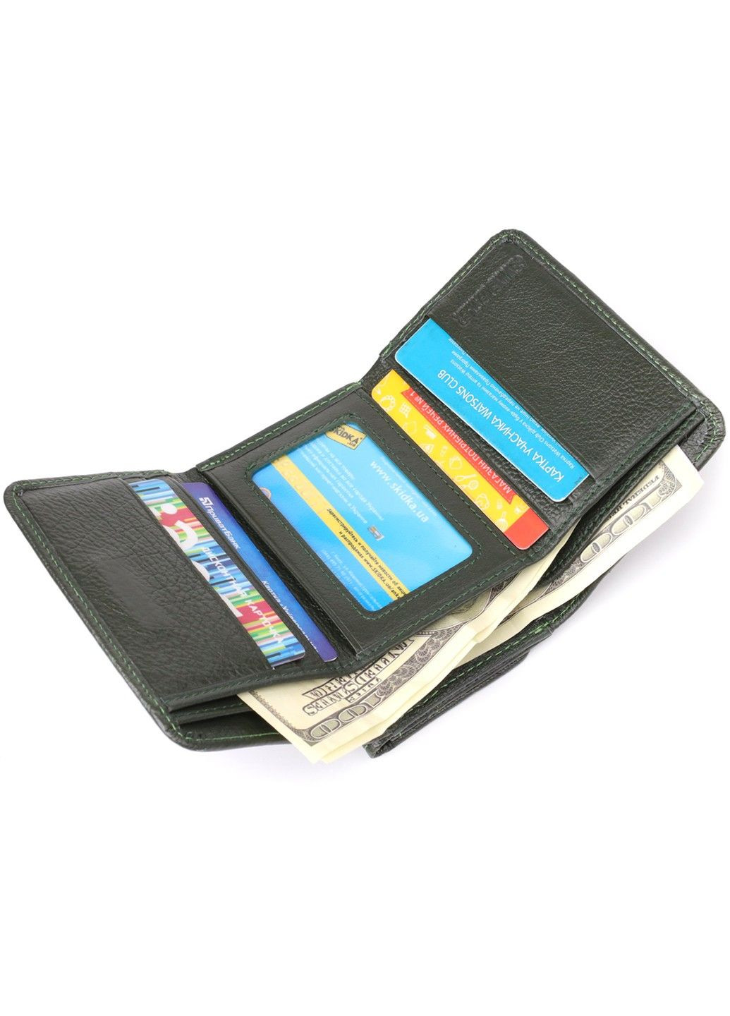 Маленький кошелек удобного формата из натуральной кожи 23076 Зеленый st leather (330642767)