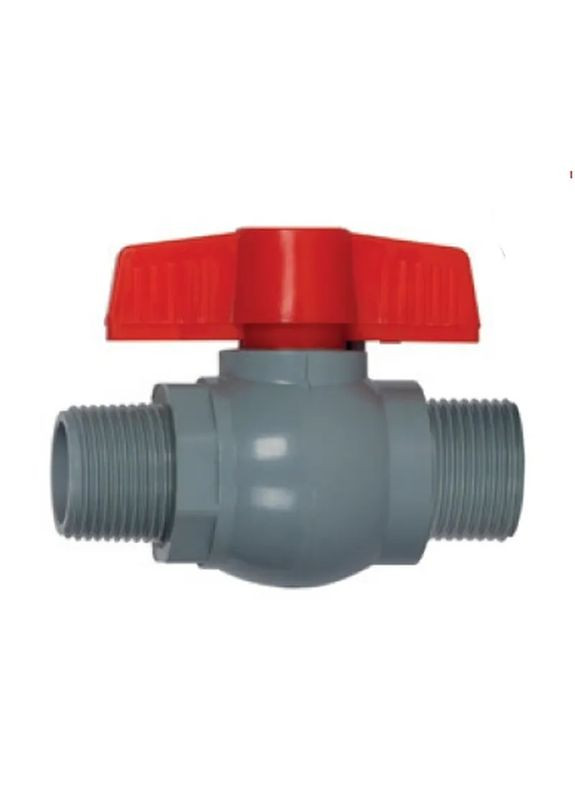 Кран шаровой PVN-1/2" MM PVC, ручка "бабочка" (grey+red) (PM0704) PLAMIX (325477990)