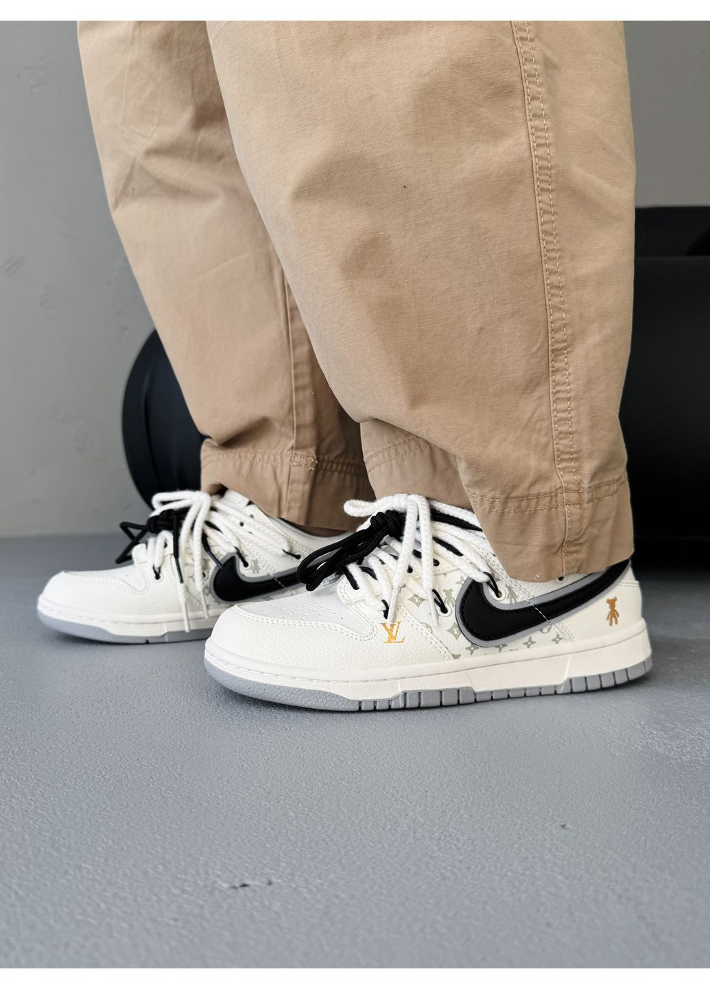 Чорні Осінні кросівки чоловічі nike sb x louis vuitton x glommy bear white black найк сб данк No Brand