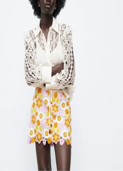 Разноцветная цветочной расцветки юбка Zara