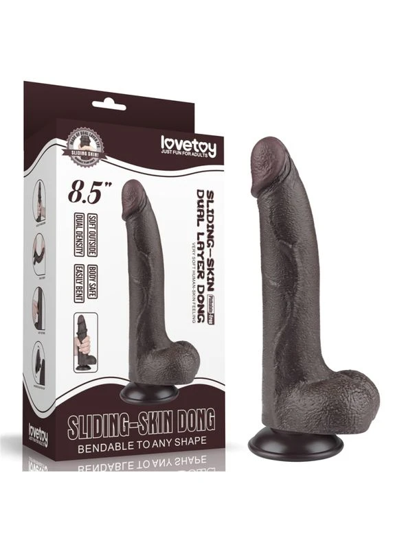 Фалоімітатор на присосці Sliding Skin Dual Layer Dong Black 8.5 Lovetoy (381047748)