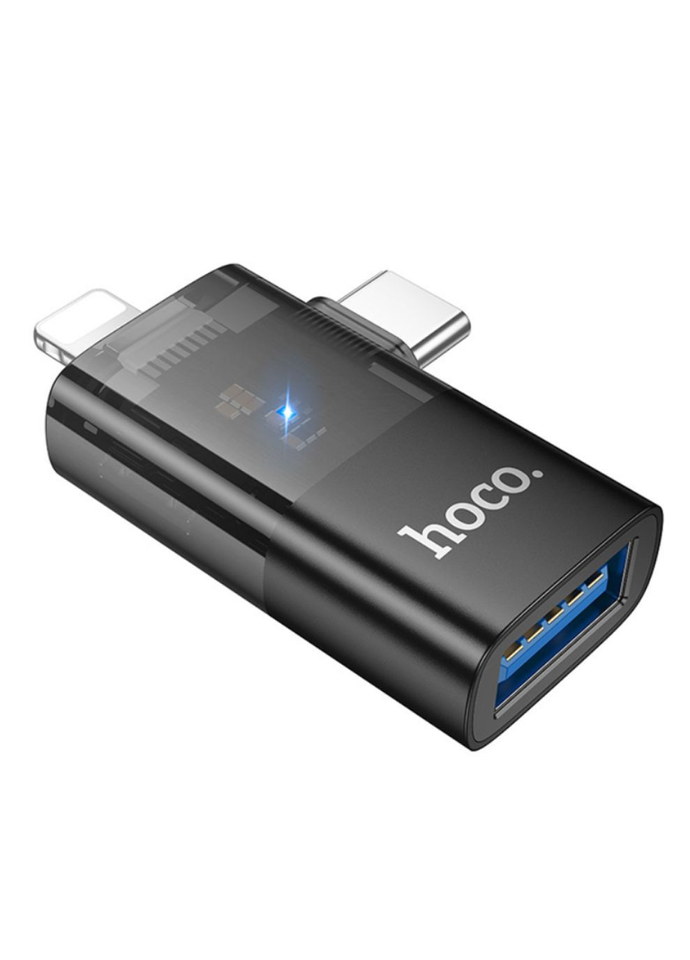 Адаптер UA36E iP male/Type-C male to USB female OTG 2-in-1 transparent adapter Black Hoco (339872520)