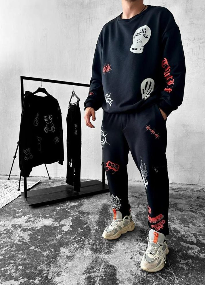 Костюм світшот штани чоловічій чорний дтф принт виробництво Україна No Brand (307151780)