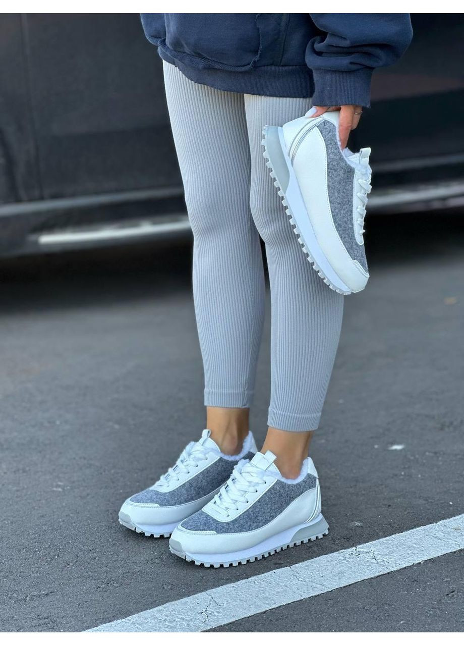 Жіночі кросівки утеплені хутром барашик сірі з білим повсякденні зимові No Brand комбіновані зими (362961343)