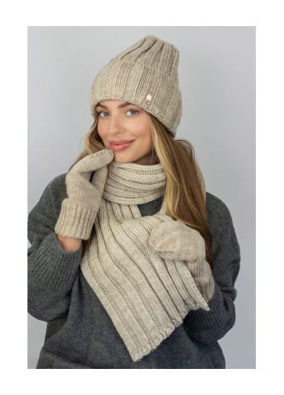 Жіночий комплект «Сновела», шапка, шарф, рукавички об'ємний візерунок Braxton (369378885)