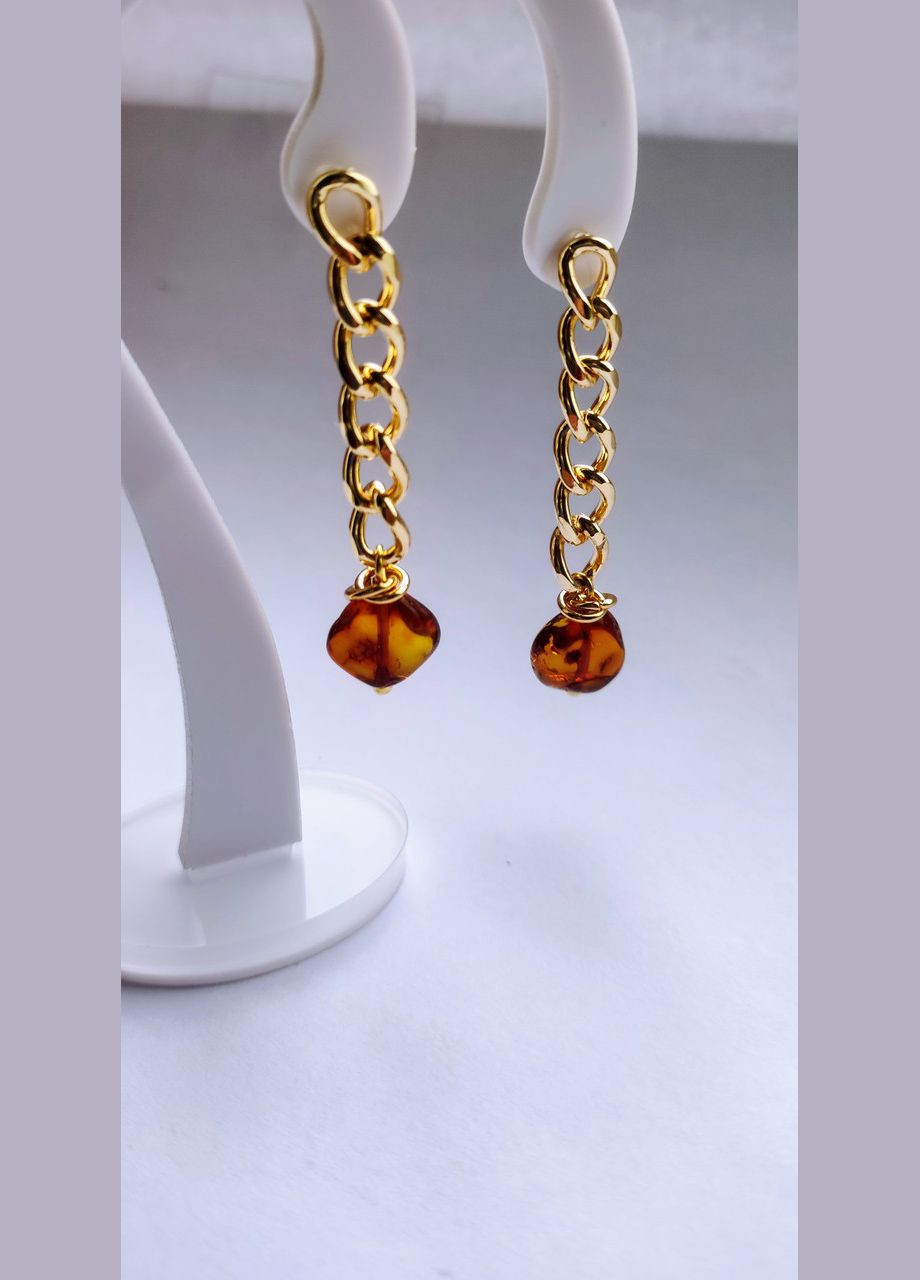 Сережки 2510 з натурального бурштину відтінок медовий MINOV (311310472)