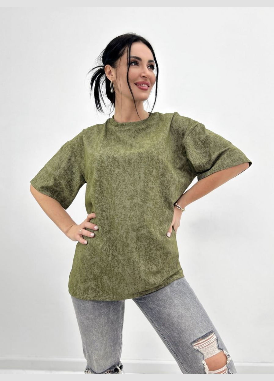 Хакі (оливкова) базова футболка з коротким рукавом Fashion Girl "Simple"