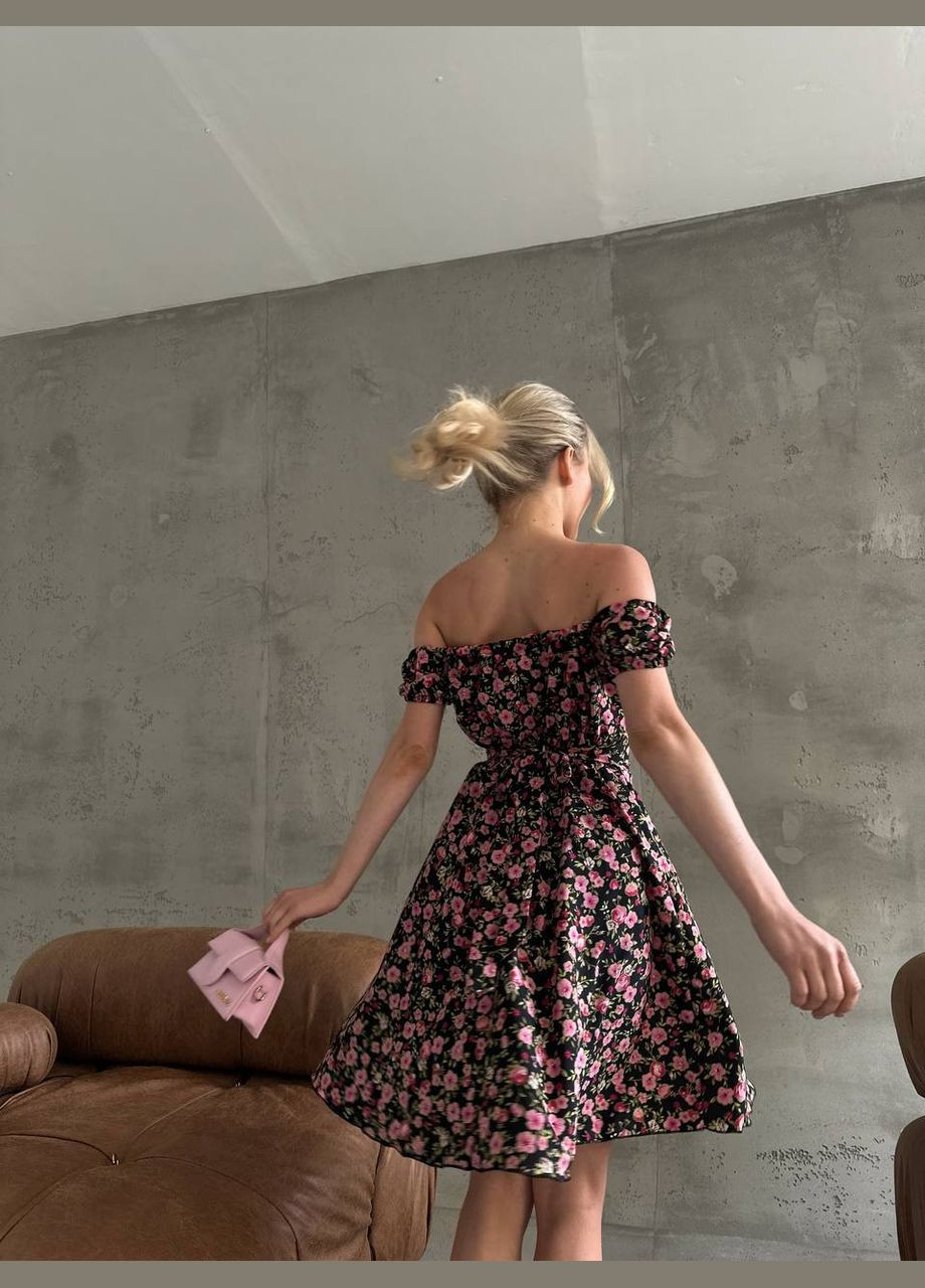 Чорна літня сукня з зав'язками на грудях чорна в рожевий квітковий принт You Best