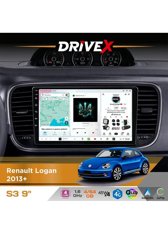 Штатная магнитола для Volkswagen Beetle 2011-2019 S3 QLED 9" Android 8-ядерный 1.6ГГц 4x64Гб SIM-карта 3G/4G 7388 4x45W ASP DriveX (401892747)