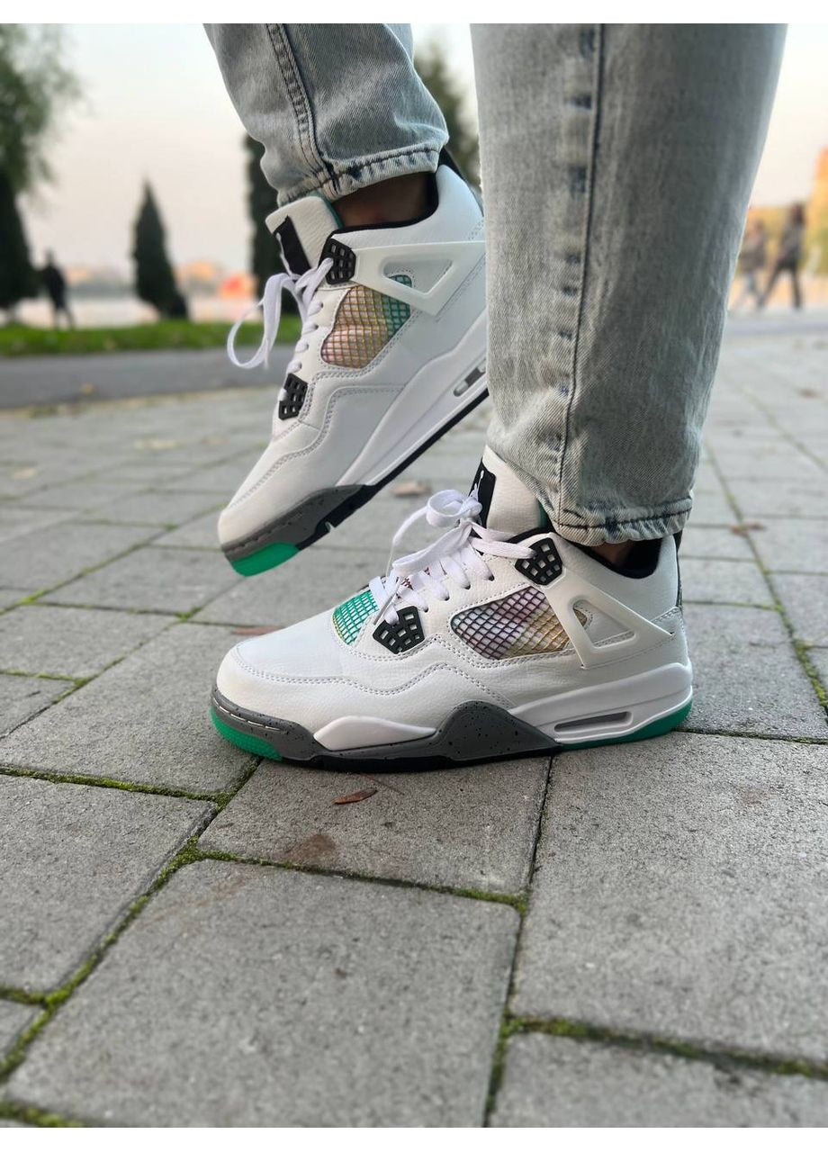 Серые демисезонные кроссовки мужские nike air jordan 4 retro lucid green rasta найк аир джордан No Brand