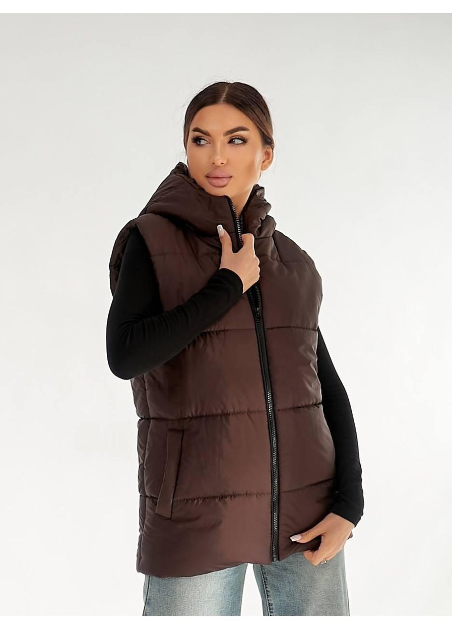 Комбінована демісезонна тепла жіноча жилетка з капюшоном 48/50 No Brand