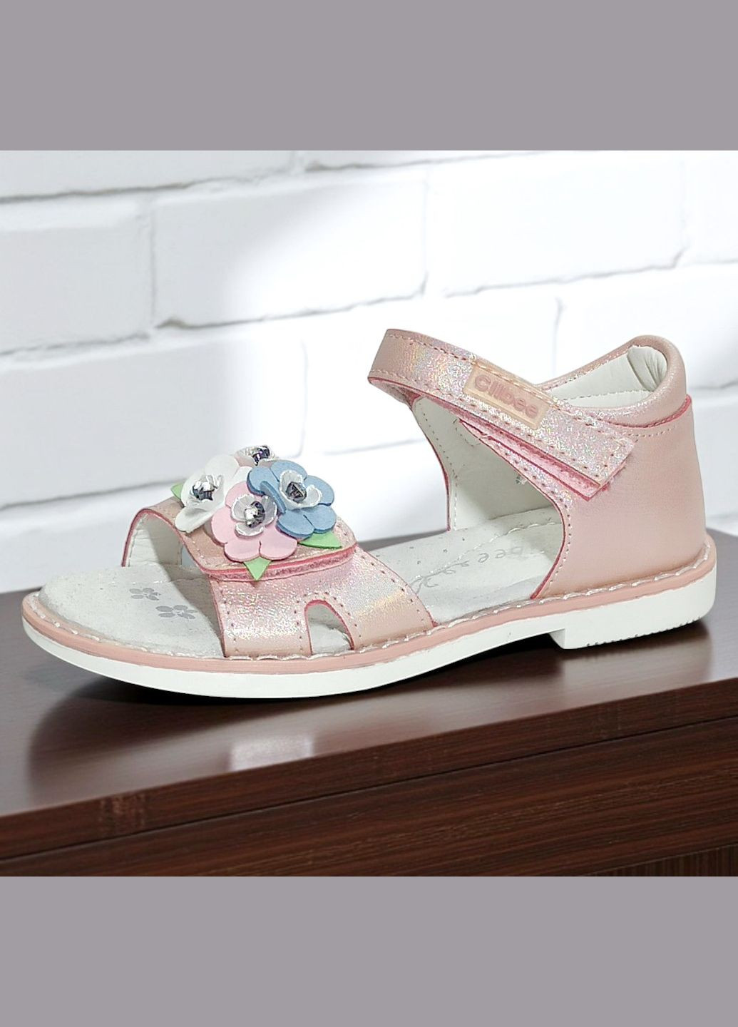 Розовые ортопедические босоножки открытые сандалии на липучках для девочки клиби Clibee с бисером, с камнями, с цветами