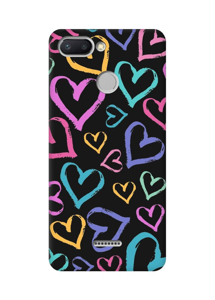 Матовий чорний чохол на Xiaomi Redmi 6:: Різнокольорові сердечка (принт 332) Creative (360663390)