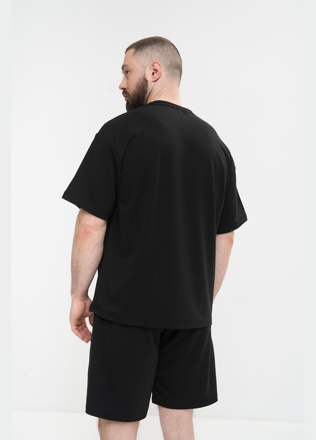 Черный летний комфортный летний комплект в стиле оверсайз с шортами Vakko