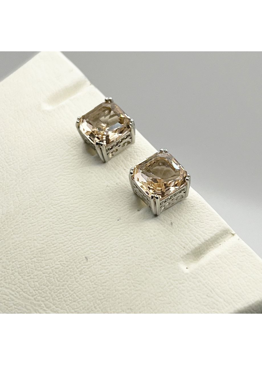 Серьги-пусеты серебряные с морганитом 4,03 г No Brand (369736518)