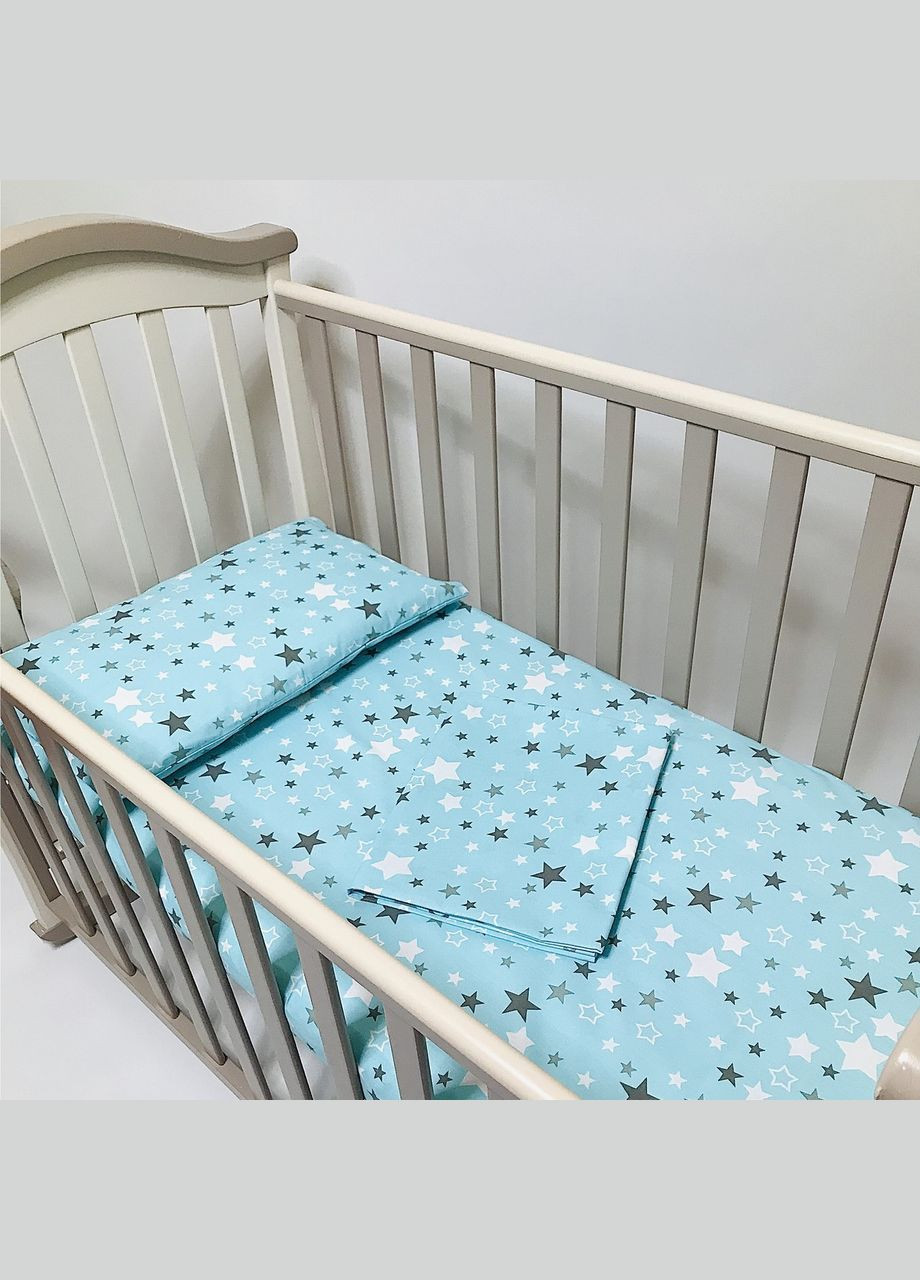 Комплект постельного белья в детской кровати (постель детская) Бирюзовые звездочки бязь 140x110, 60x40 см Penetka (323210781)