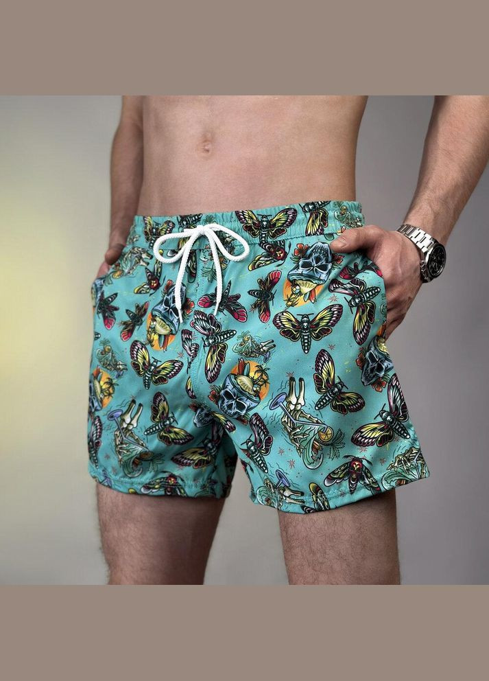 Чоловічі літні пляжні шорти бірюзові з принтом Freedom (346475001)