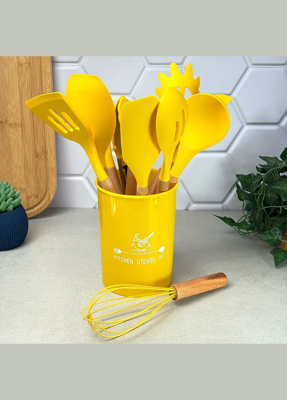 Набір кухонних девайсів силіконовий жовтий 12 предметів з підставкою GK-2143Y Kitchen Art (334011015)