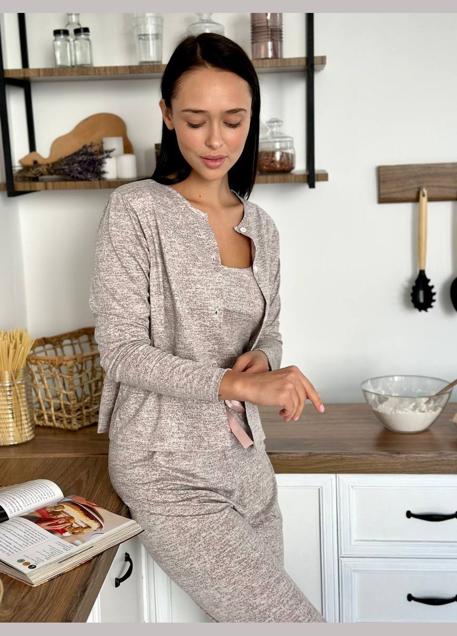 Темно-рожева всесезон піжама жіноча - домашній костюм трійка кофта + футболка + брюки No Brand