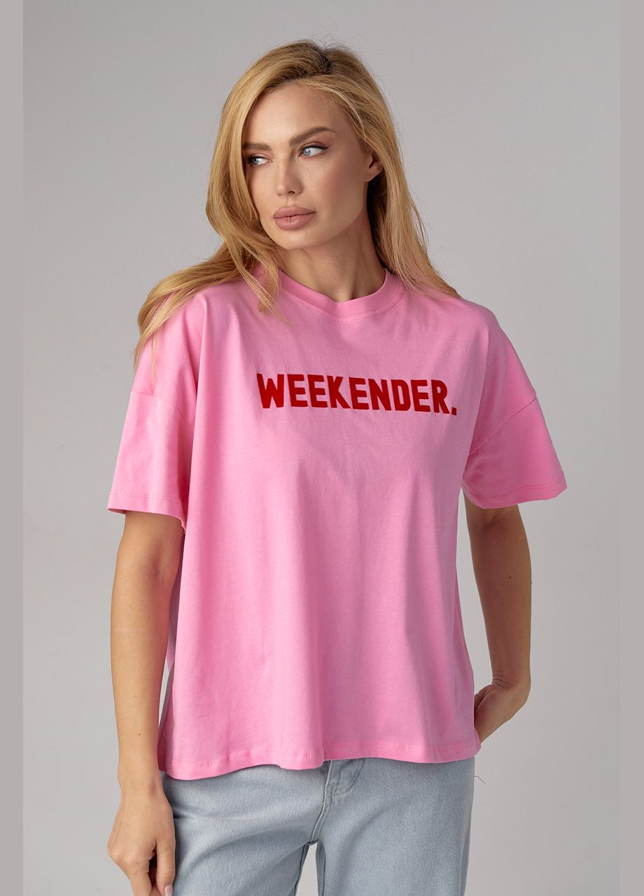Рожева літня трикотажна футболка з написом weekender - рожевий Lurex