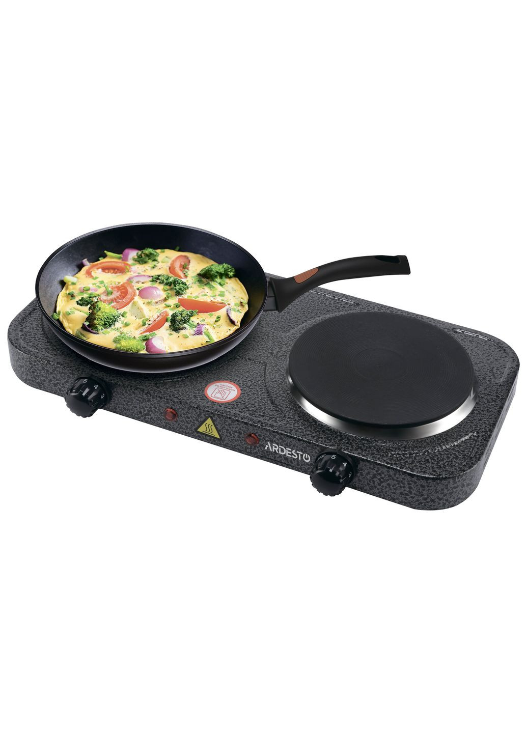 настольная плита ecs-j220g, graphite, 2000w, электрическая, 5 режимов, 2 конфорки, эмаль, индикатор нагрева Ardesto