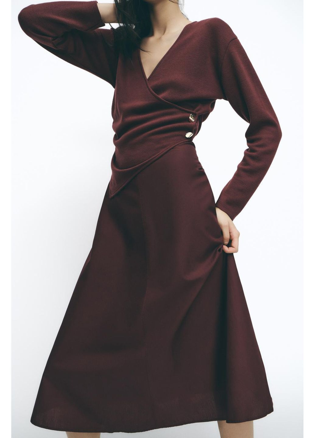 Бордова сукня міді на запах Zara